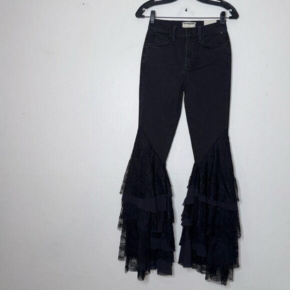 We The Free Free People Mystique Lace Flare Jeans Black Size 24 - Picture 3 of 15